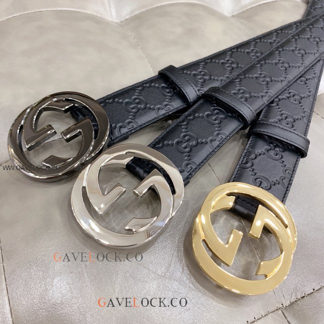 Gucci Classic Men's Leather Belt Metal GG Buckle w Box